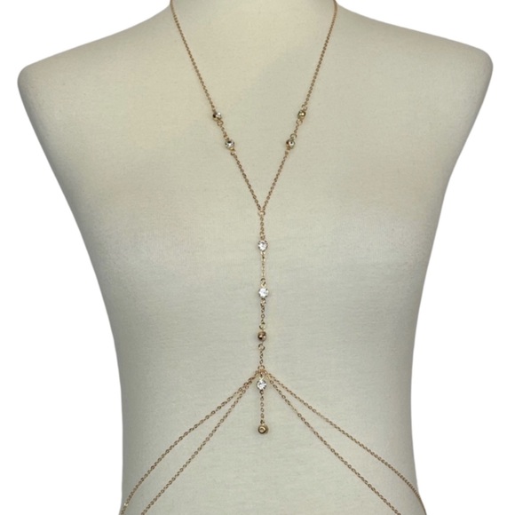 Boho Gold and Crystal Body Harness Jewelry - Picture 8 of 12